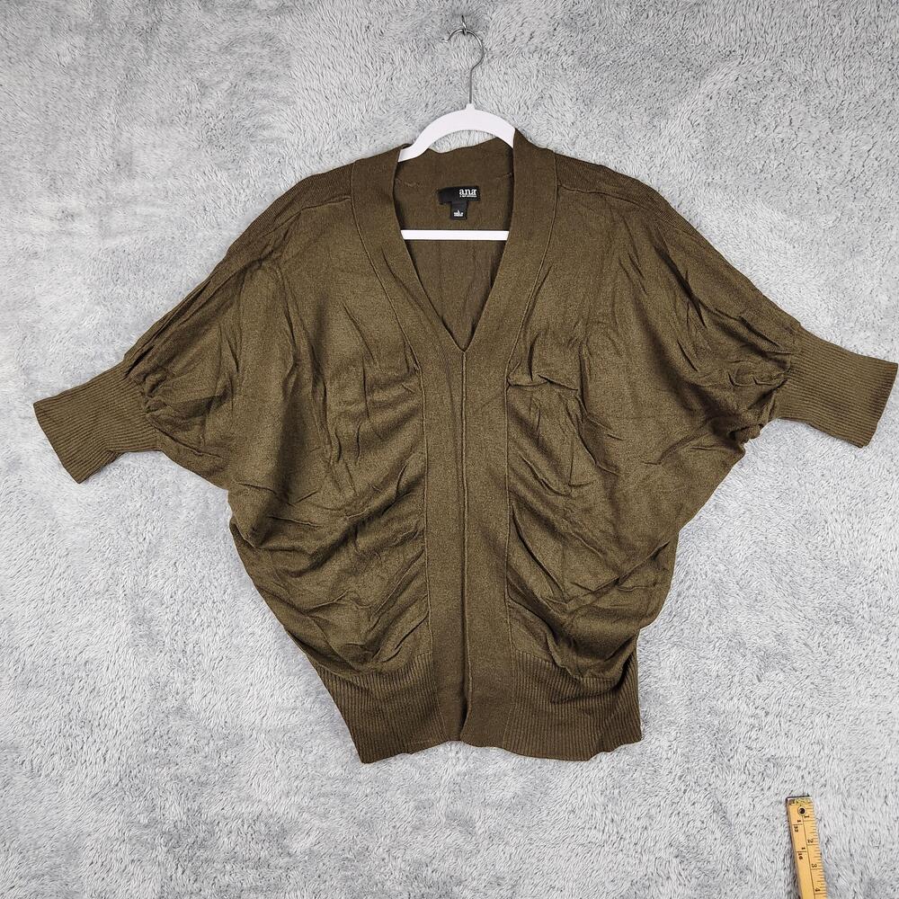 ANA A New Approach Sweater Womens Large Green Dolman Short Sleeve Wool Blend